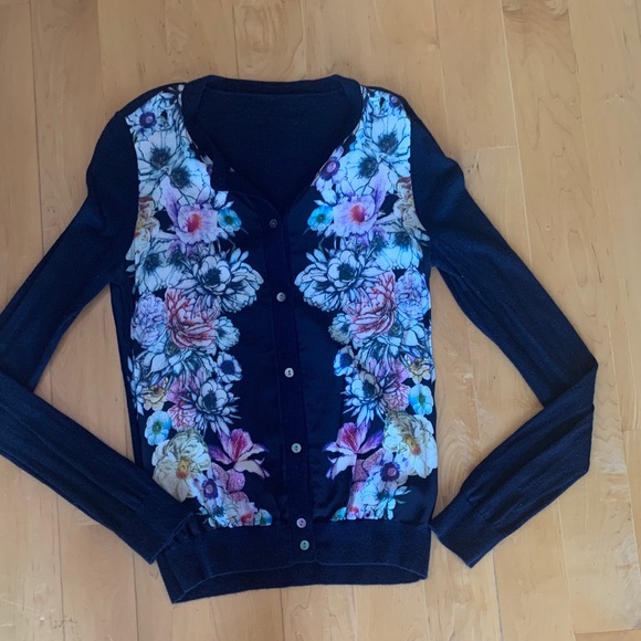 Neiman Marcus Navy Floral Women's Cardigan - Picture 1 of 2
